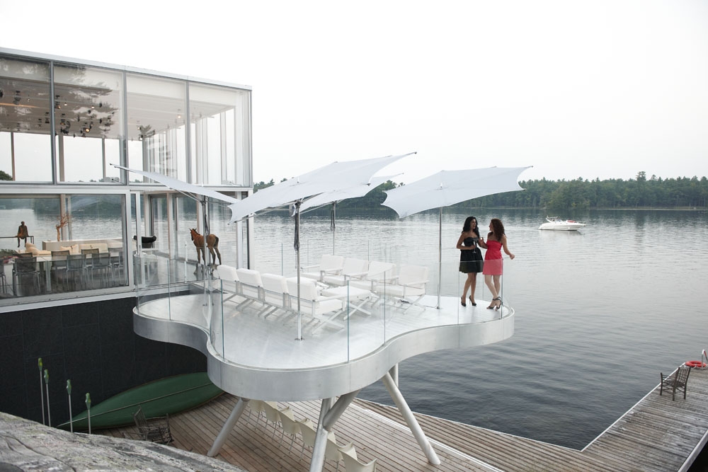 Completed steel work for glass boathouse and custom aluminum pod deck