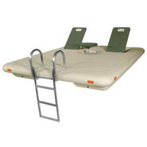 Beige 8 x 10 Otter Island Swim Raft complete with Aluminum hinged ladder and Green Table/back rests
