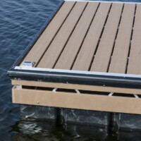 aluminum truss floating dock with black bumper trim solar light and pvc decking