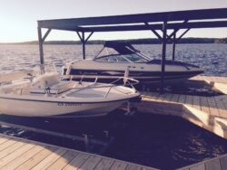 Hidden Beam Wet Slip Lift bedside existing overhead boat lift