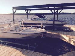 Hidden Beam Wet Slip Lift bedside existing overhead boat lift