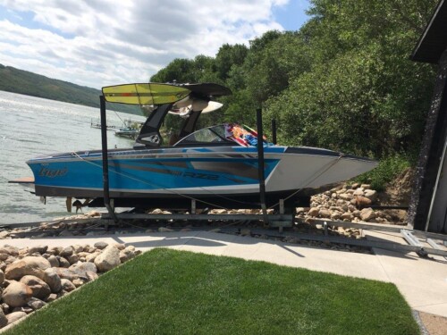 Large boat on a metal railway
