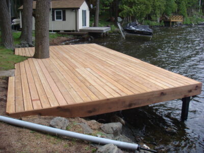 Permanent shore deck section with cedar decking
