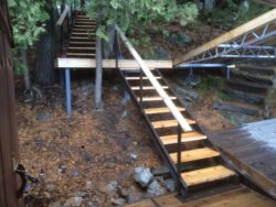Steel stairs snd landing with wooded treads