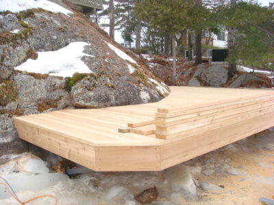 Suspended deck with cedar decking