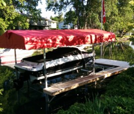 Cantilever Boat Lift with Roof System and Catwalk