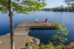 dock with red chairs