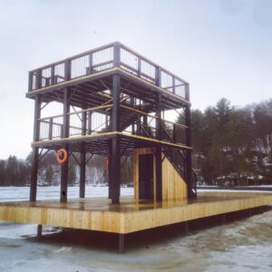 Custom Built Permanent Steel Structure Multi Level Swimming Platform Steel Deck platform and Diving Tower - Camp Onondaga
