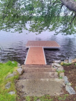 Two WaveX module connected to create an L-shaped dock.