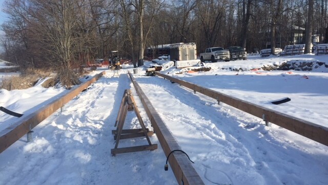 Long wooden boardwalk framing