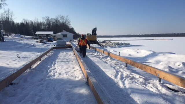 Long wooden boardwalk framing