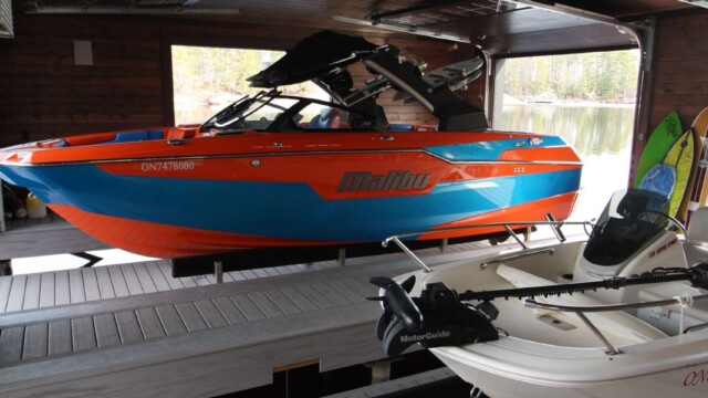 Boats inside a composite boathouse
