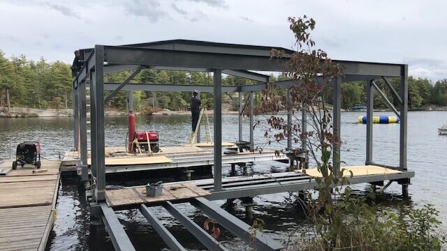 Framing for a steel structure on a lake
